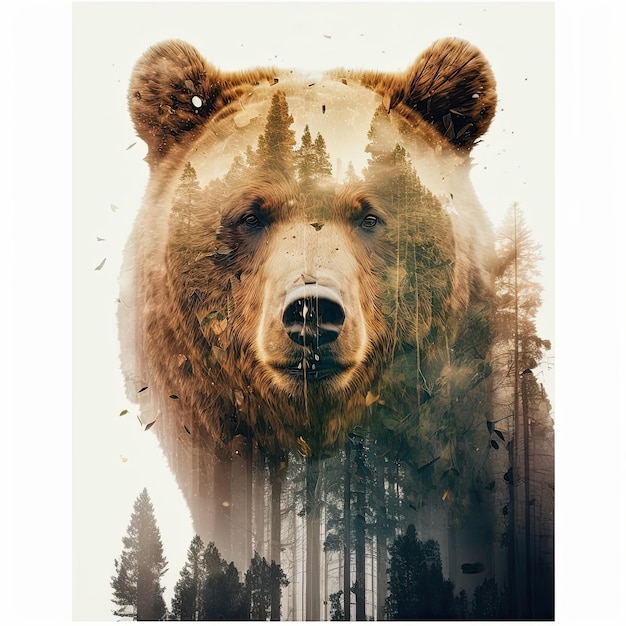 Illustratie gemaakt in kunstmatige intelligentie van een foto met dubbele belichting van een bruine beer