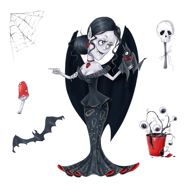 Illustratie halloween karakter vampier en elementen