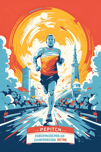 Foto illustratie halve marathon prestaties en vooruitgang helder en energiek plat 2d sport art poster