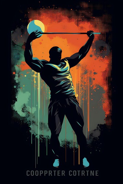 Illustratie Hammer Throw Controlled Force Donker en intens kleurenschema Flat 2D Sport Art Poster