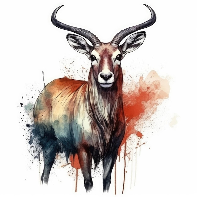 Illustratie in horrorstijl van een prachtige antilope met donkere stemmingskleuren