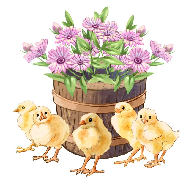 Illustratie in kleur Boerderij met kippen