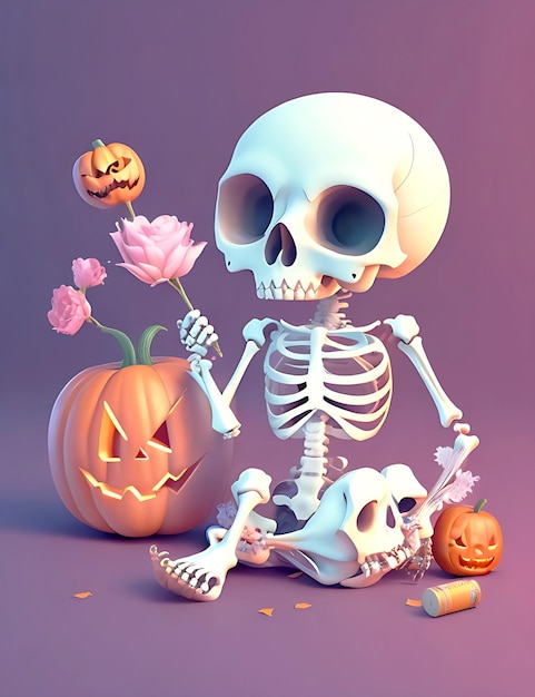 Illustratie kawaii skelet vieren Halloween gegenereerd in ai