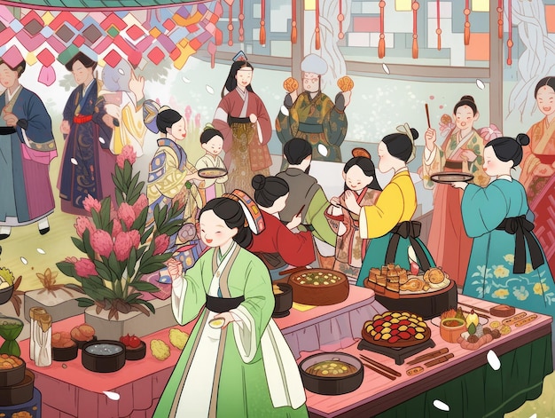 illustratie Koreaans Nieuwjaar in groen