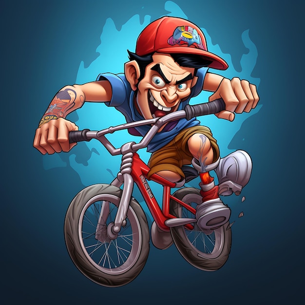 Illustratie Kunst Graffiti Stijl Grappige Bmx Rider Cartoon Figuur creatieve leuke anime