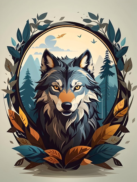 Illustratie kunst van een wolf in de natuur achtergrond voor t-shirt ontwerp