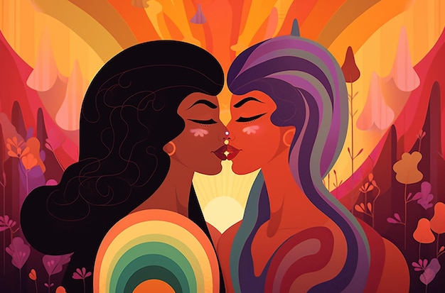 Illustratie lesbisch koppel kus
