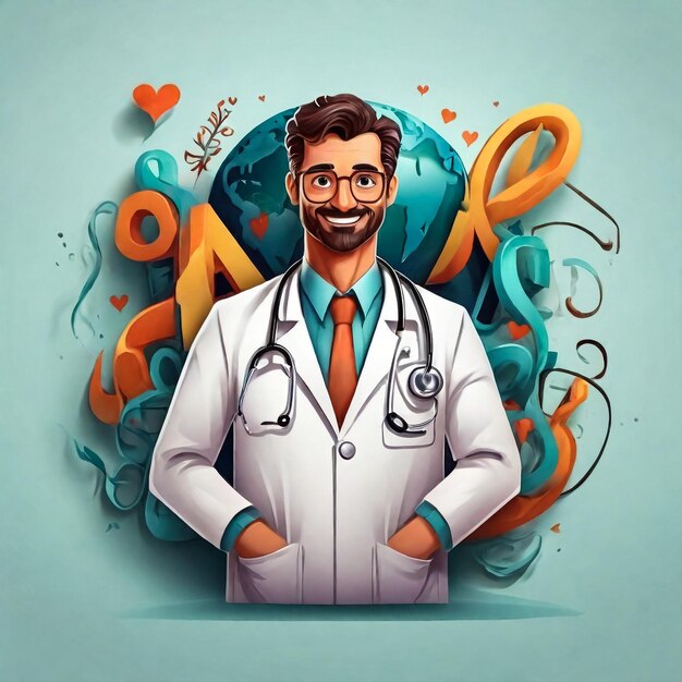 Illustratie met een cartoon arts Banner voor nationale artsen dag viering Geneeskunde Plat ontwerp voor sociale media poster banner vector