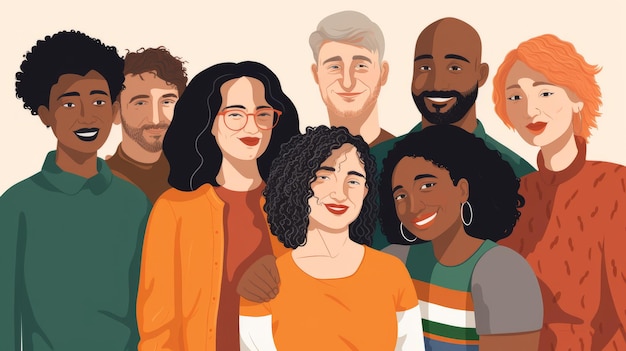 illustratie met een diverse groep individuen die verschillende etnische groepen vertegenwoordigen