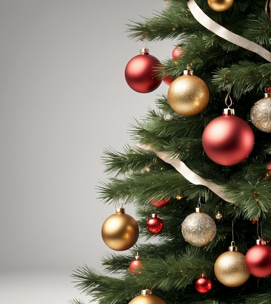 Illustratie met een prachtige versierde kerstboom met rode en gouden ballen Generatieve AI