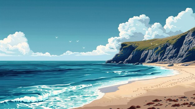 Illustratie met een schilderij van de serene schoonheid van de kust
