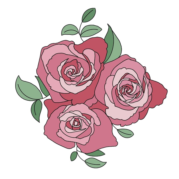 Illustratie met rozen en bladeren