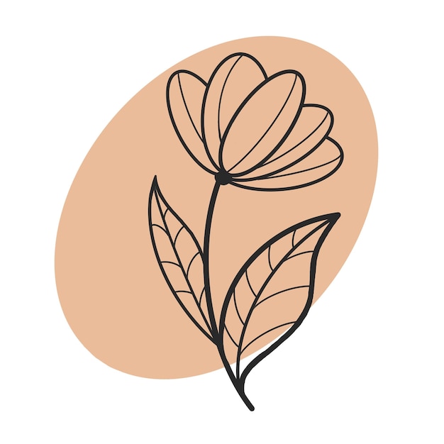 Illustratie met zwarte lijn tekende bloem