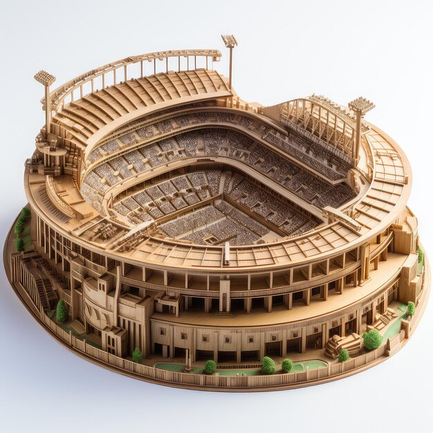 Foto illustratie miniatuur stadion beeldhouwwerk in houten stijl