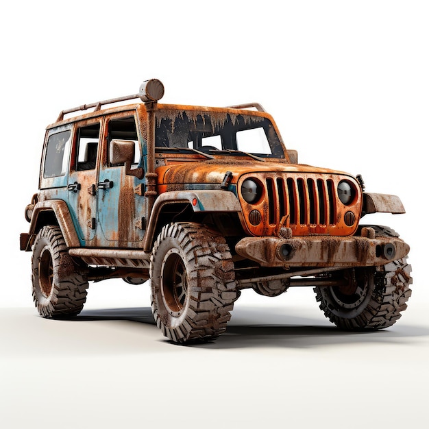 illustratie modderige en bejaarde jeep op grind schoon