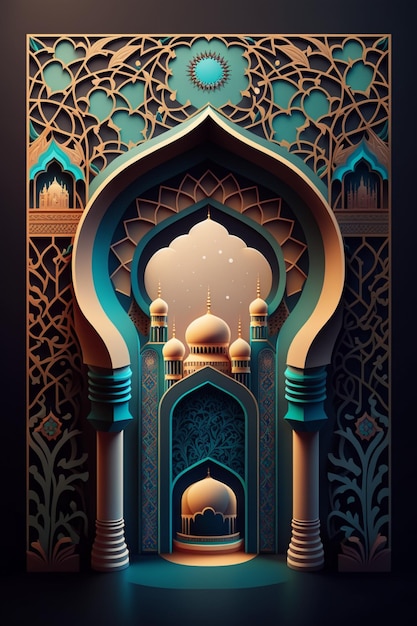 Illustratie mooie moskee backgroundeid alfitr concept3dfull hd8k