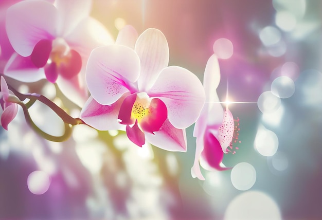 Illustratie mooie roze orchidee bloem bloeien met bokeh licht Generatieve AI