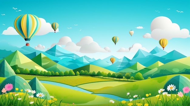 illustratie papier snit van veld landschap met blauwe lucht en wolken