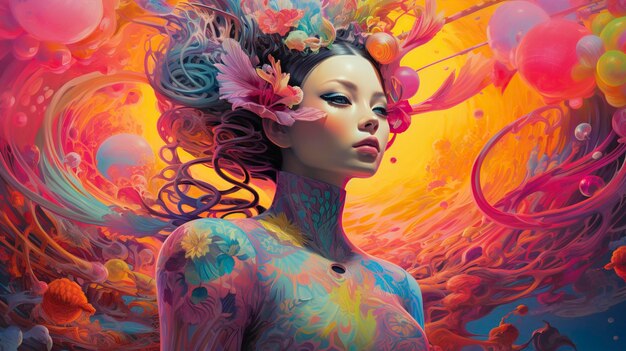illustratie psychedelische science fiction met een weergave van levendige kleuren
