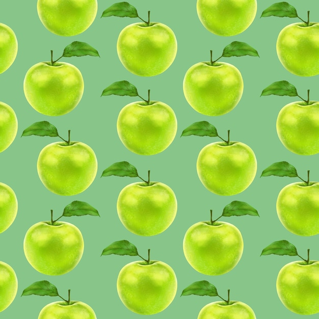 Illustratie realisme naadloze patroon fruit appel groene kleur op groene achtergrond hoge kwaliteit