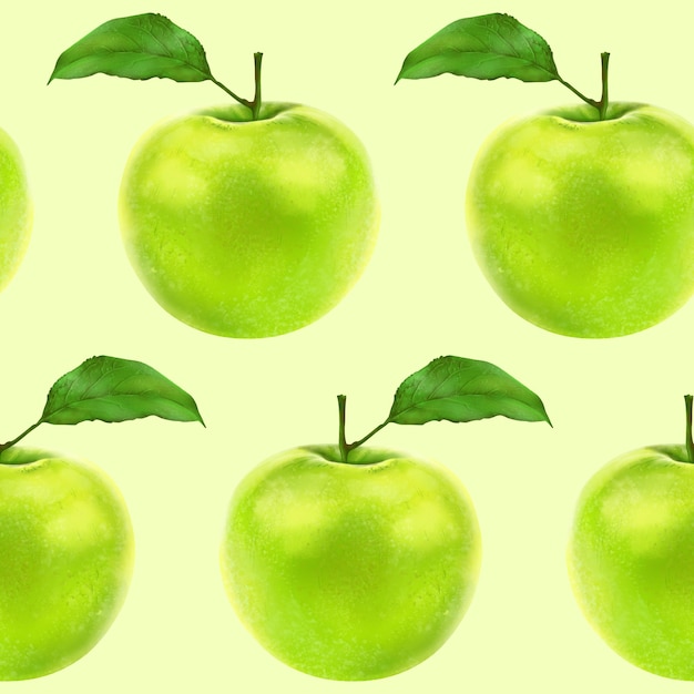 Foto illustratie realisme naadloze patroon fruit appelgroene kleur op een lichtgroene achtergrond hoog