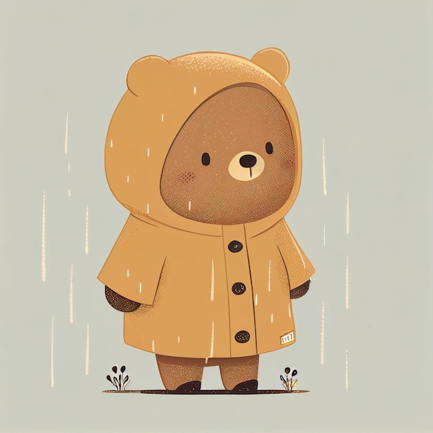 Illustratie schattige teddybeer die alleen staat op regenachtige dag Gemaakt met generatieve AI-technologie