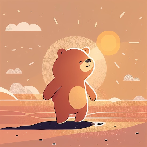 Illustratie schattige teddybeer zonnebaden op het strand in zonnige dag Gemaakt met generatieve AI-technologie