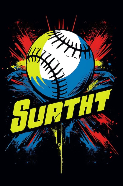 Foto illustratie softball sterkte en eenheid vet en contrasterend kleurenschema plat 2d sport art poster