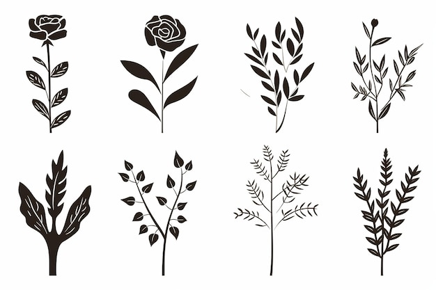 illustratie van 10 verschillende minimalistische platte iconen voor bloemenillust