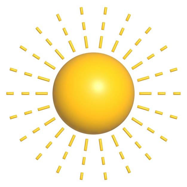 Illustratie van 3d zonpictogram dat op witte achtergrond wordt geïsoleerd