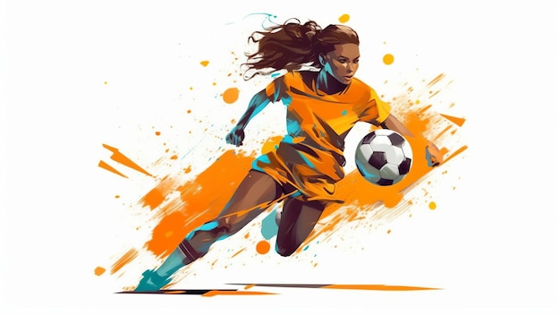 Illustratie van aanvallende speler Een sportief meisje vrouwelijk op witte achtergrond Generatieve ai