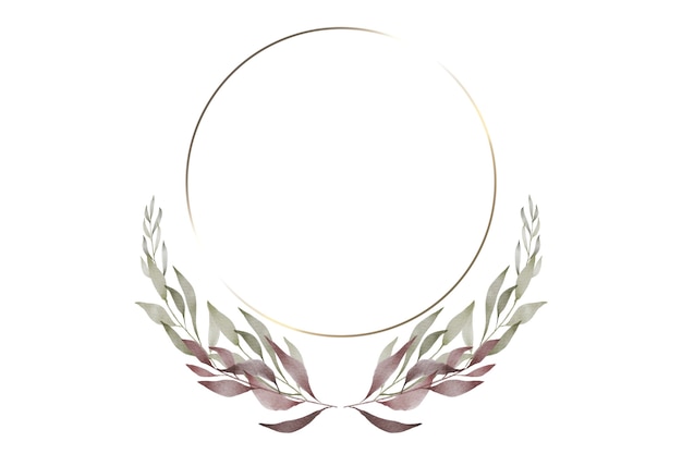 Illustratie van abstracte logo achtergrond met takken en een cirkel in goud