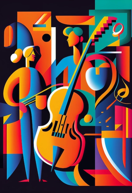 Illustratie van abstracte muzikant die muziek speelt op groot concert Gemaakt met generatieve AI-technologie