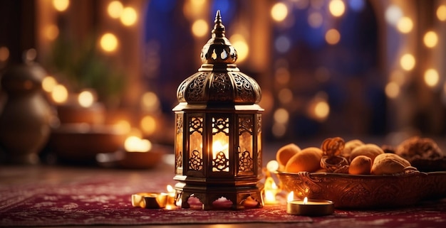 illustratie van Arabische lantaarn ramadan viering achtergrond met vage achter en zachte verlichting