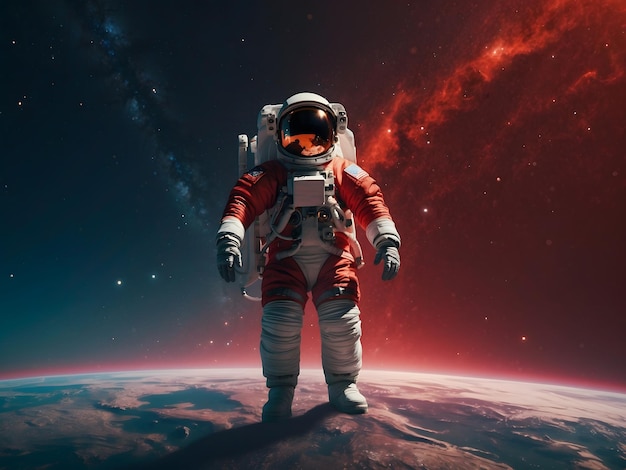 illustratie van astronaut met rood pak vol lichaam en drijvende ultra