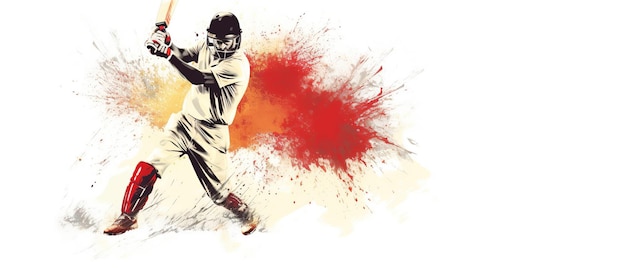 Illustratie van batsman in cricketspel op aquarel achtergrondbanner Ai gegenereerd