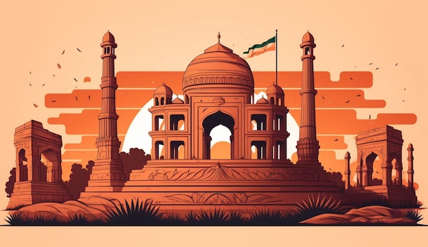 Illustratie van beroemde Indiase monumenten en bezienswaardigheden voor de Gelukkige Onafhankelijkheidsdag van India