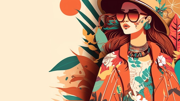 Illustratie van boho speelse stijl voor mode-achtergrond