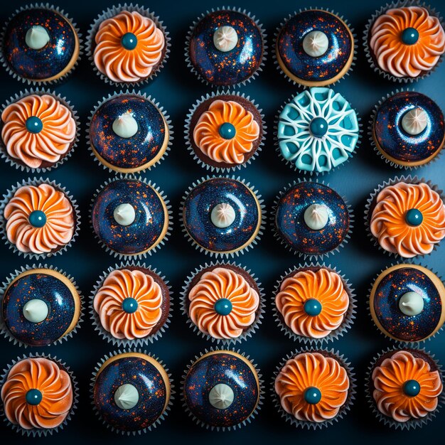 Foto illustratie van bovenaanzicht van cupcakes met oogontwerpstijl