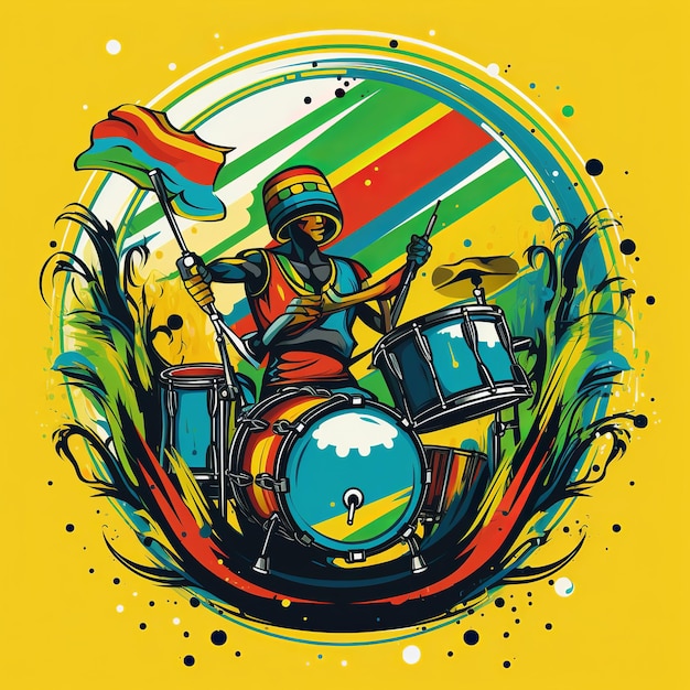illustratie van Brazilië Carnavalsmuziek gespeeld op drums is kleurrijk verboden