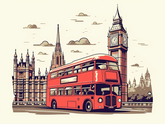 Illustratie van Britse bus en toren Britse cultuur