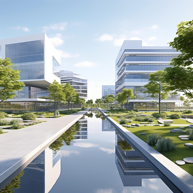 illustratie van Business Park3D-weergave van een modern bedrijf