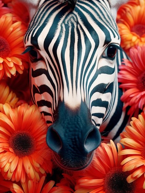 illustratie van close-up foto emotionele zebra in het midden van de zomer