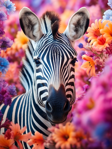 illustratie van close-up foto emotionele zebra in het midden van de zomer