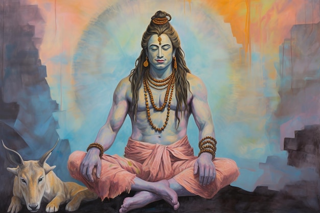 illustratie van Craft een gedetailleerd schilderij dat Heer Shiva afbeeldt met