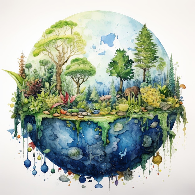 illustratie van de aarde vol leven aquarel