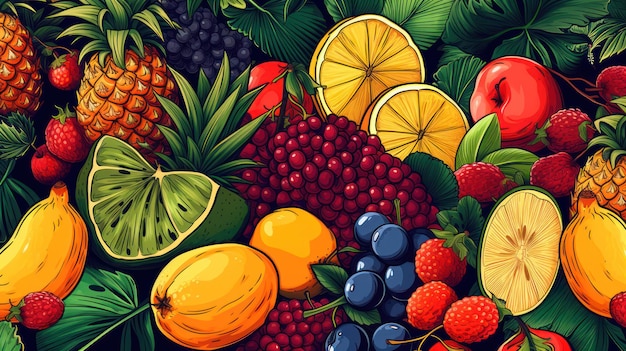 Foto illustratie van de achtergrond van zomerfruit en -groenten