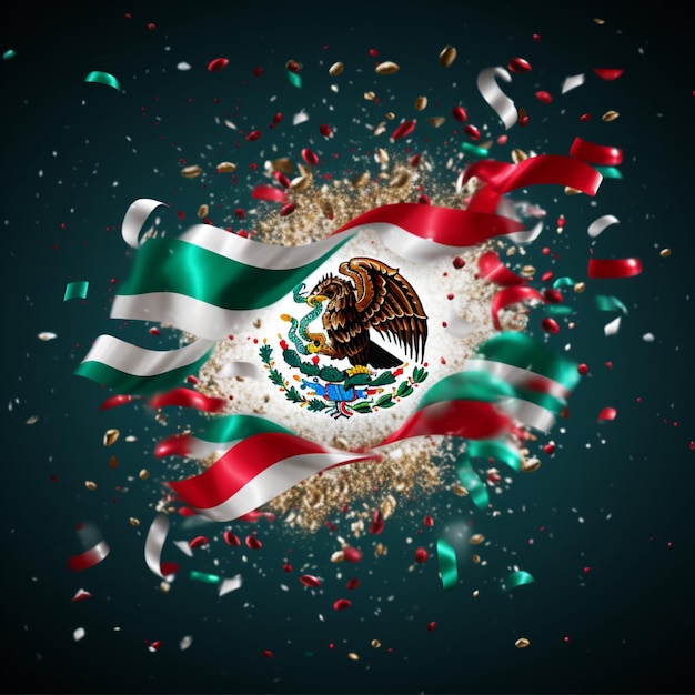 Illustratie van de golvende nationale vlag van Mexico met confetti
