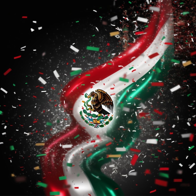 Illustratie van de golvende nationale vlag van Mexico met confetti