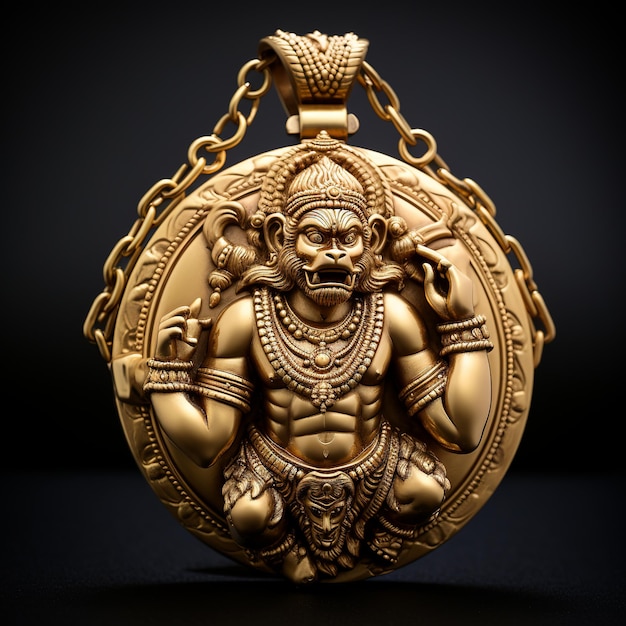 Foto illustratie van de hindoe-god hanuman ji gouden medaillon